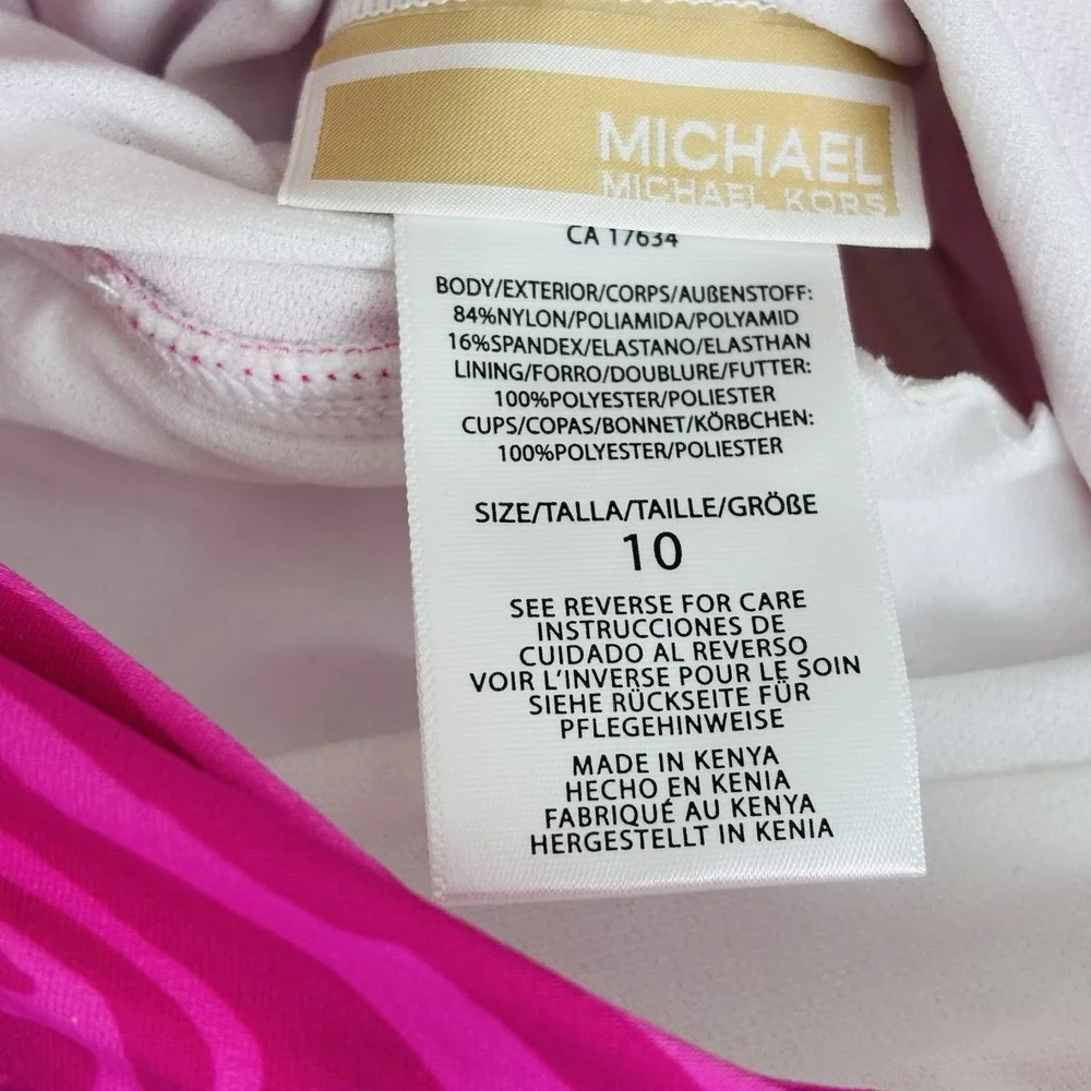 MICHAEL Michael Kors Animal Zebra Print Halter Swimsuit Hot Pink 660 Cerise 10